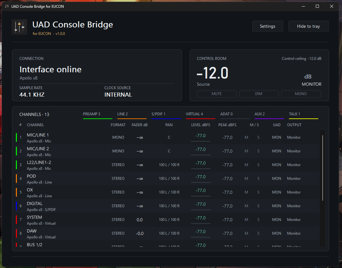 UAD Console Bridge for EUCON — v1.0.0